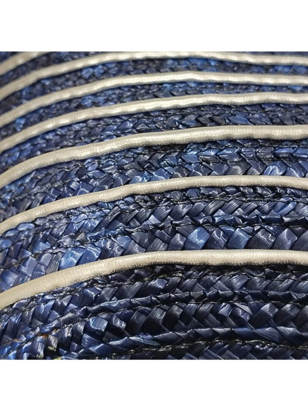 Worthington Straw Woven Shoulder Bag Purse Handbag Blue Silver Stripe Lined - Picture 9 of 16